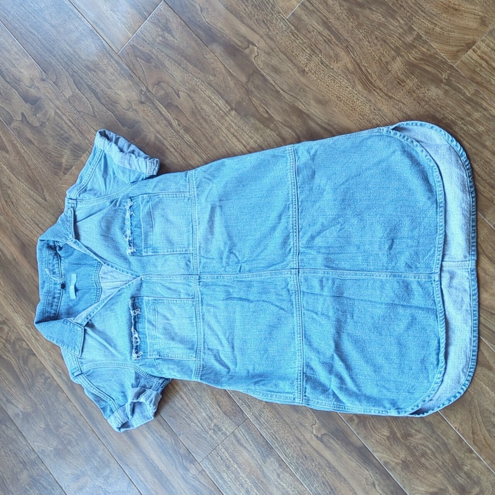 7 For All Mankind Short Sleeve Popover Denim Mini Dress - Picture 2 of 9